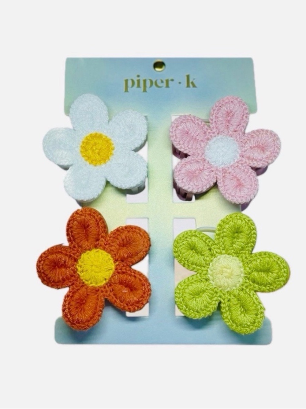 NWT 💚🧡🩷 Piper K Hair Claw Clips set of 4 flowers knitted crochet